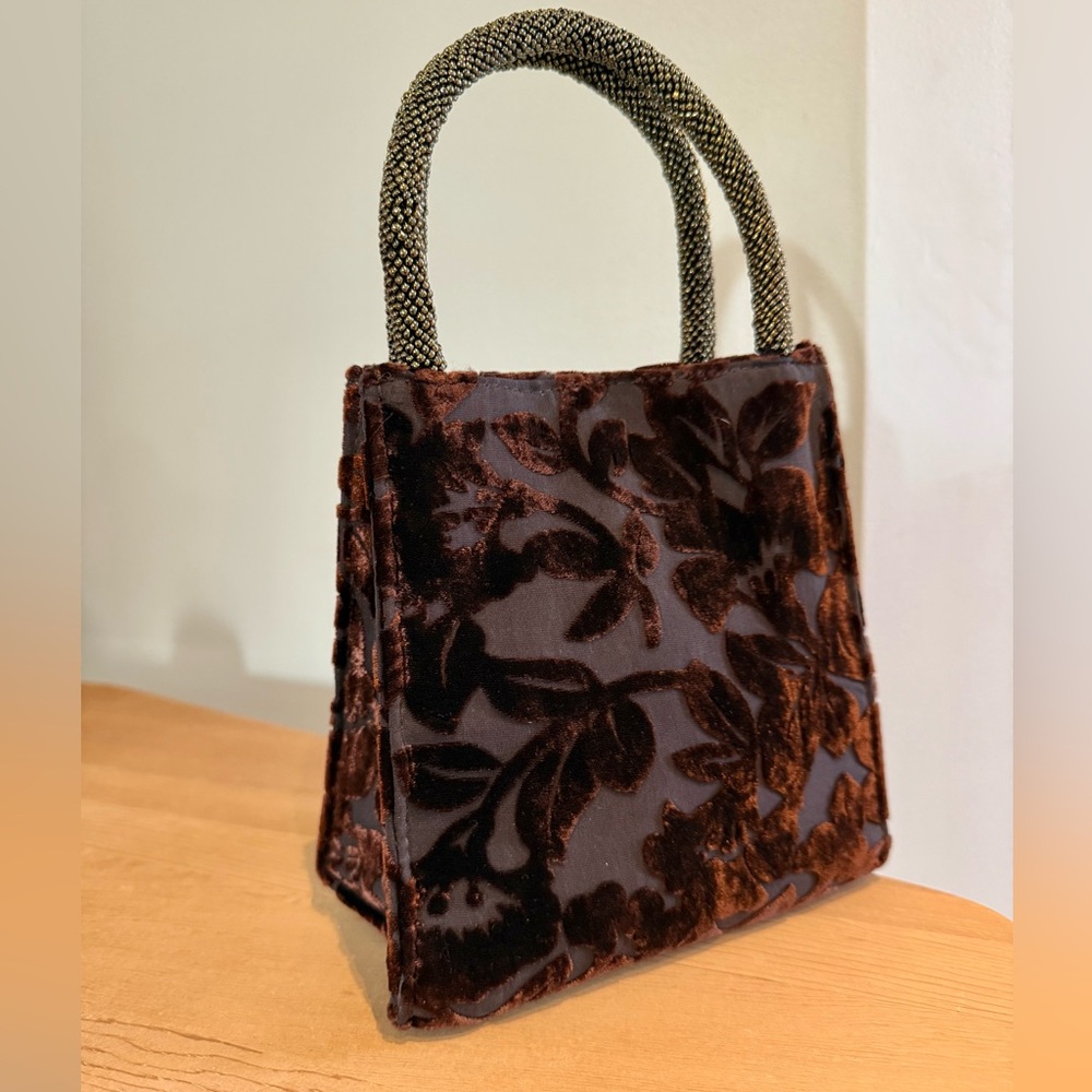 Evening Velvet Floral Burnout Beaded Handbag